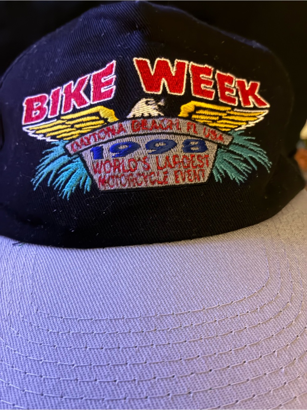 Vintage Bike Week 1998 Embroidered Patch Baseball Cap - Black & Light Gray